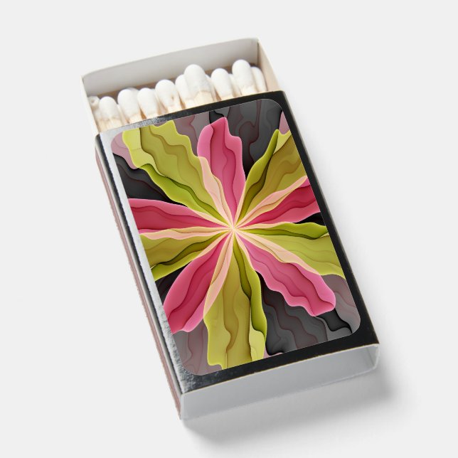 Joy, Pink Green Anthracite Fantasy Flower Fractal Matchboxes (Front Open)