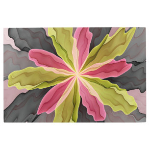 Joy, Pink Green Anthracite Fantasy Flower Fractal Metal Print