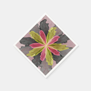 Joy, Pink Green Anthracite Fantasy Flower Fractal Napkins