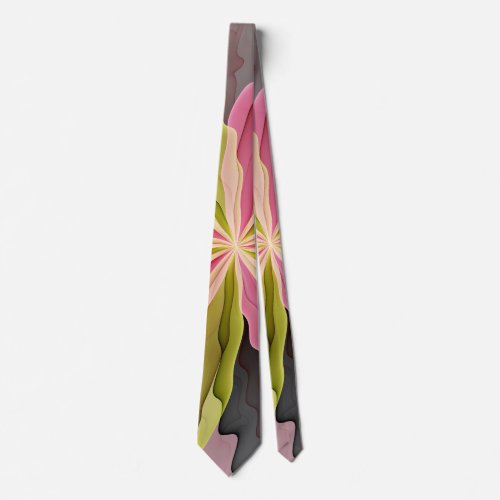 Joy Pink Green Anthracite Fantasy Flower Fractal Neck Tie