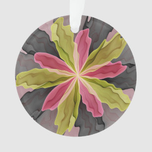 Joy, Pink Green Anthracite Fantasy Flower Fractal Ornament