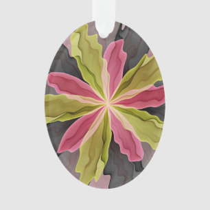 Joy, Pink Green Anthracite Fantasy Flower Fractal Ornament