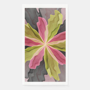 Joy, Pink Green Anthracite Fantasy Flower Fractal Paper Guest Towels