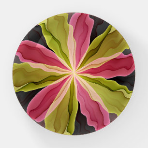 Joy, Pink Green Anthracite Fantasy Flower Fractal Paperweight