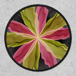 Joy, Pink Green Anthracite Fantasy Flower Fractal Patch