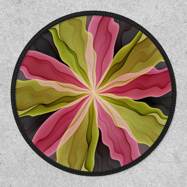 Joy, Pink Green Anthracite Fantasy Flower Fractal Patch (Front)