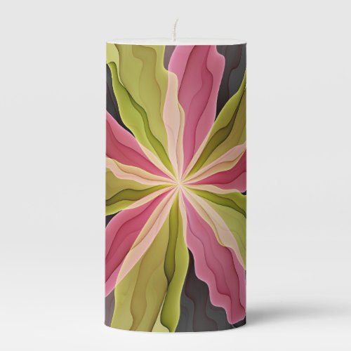 Joy Pink Green Anthracite Fantasy Flower Fractal Pillar Candle