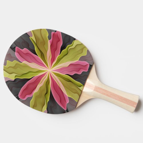 Joy Pink Green Anthracite Fantasy Flower Fractal Ping Pong Paddle