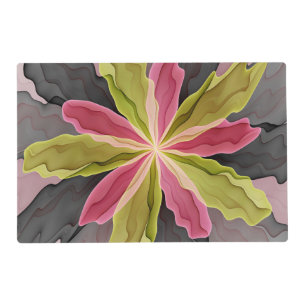 Joy, Pink Green Anthracite Fantasy Flower Fractal Placemat