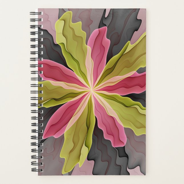 Joy, Pink Green Anthracite Fantasy Flower Fractal Planner (Front)