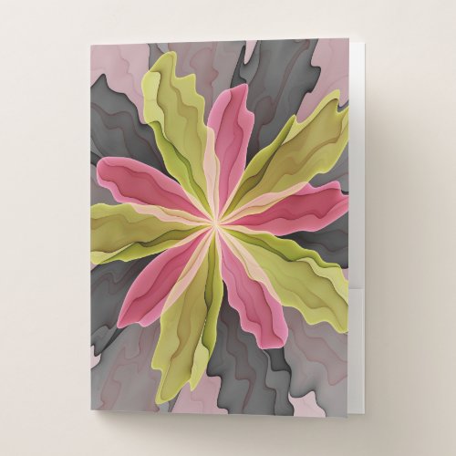 Joy Pink Green Anthracite Fantasy Flower Fractal Pocket Folder