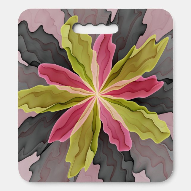Joy, Pink Green Anthracite Fantasy Flower Fractal Seat Cushion (Front Vertical)