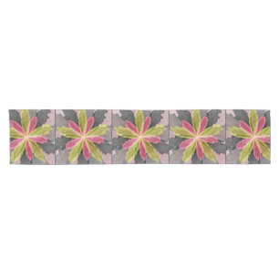 Joy, Pink Green Anthracite Fantasy Flower Fractal Short Table Runner