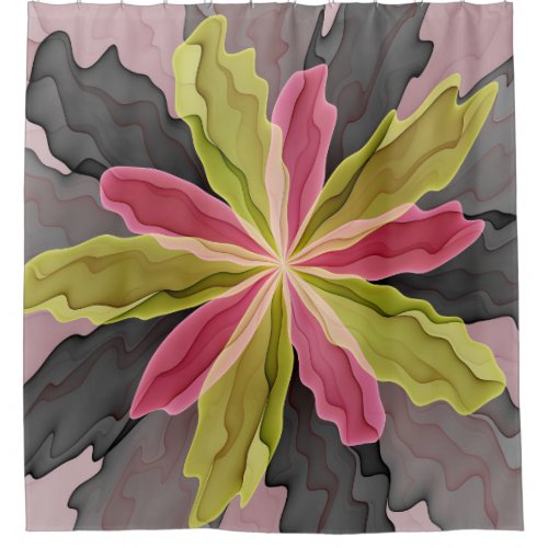 Joy Pink Green Anthracite Fantasy Flower Fractal Shower Curtain