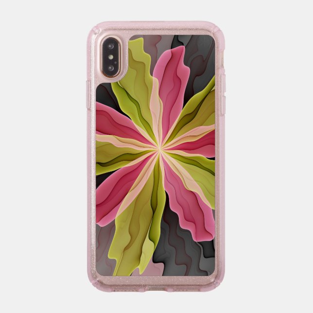 Joy, Pink Green Anthracite Fantasy Flower Fractal Speck iPhone XS Max Case (Front (Gold Phone))