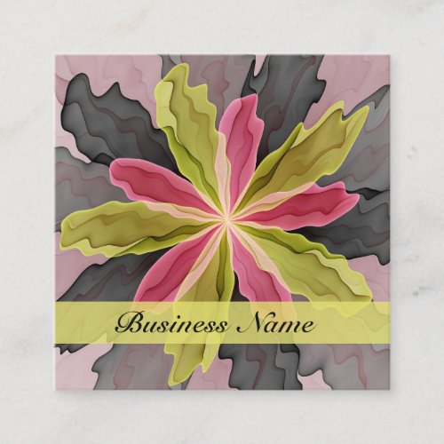 Joy Pink Green Anthracite Fantasy Flower Fractal Square Business Card