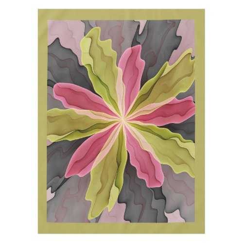 Joy Pink Green Anthracite Fantasy Flower Fractal Tablecloth