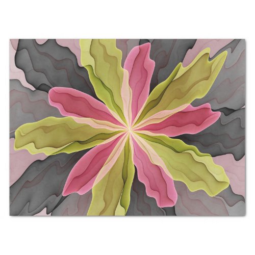 Joy Pink Green Anthracite Fantasy Flower Fractal Tissue Paper