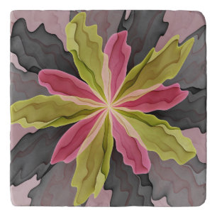 Joy, Pink Green Anthracite Fantasy Flower Fractal Trivet