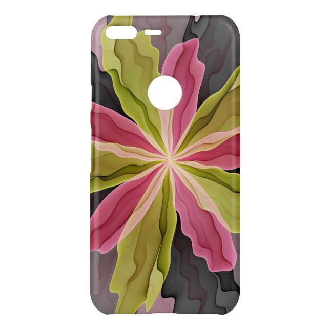 Joy, Pink Green Anthracite Fantasy Flower Fractal Uncommon Google Pixel XL Case (Back)