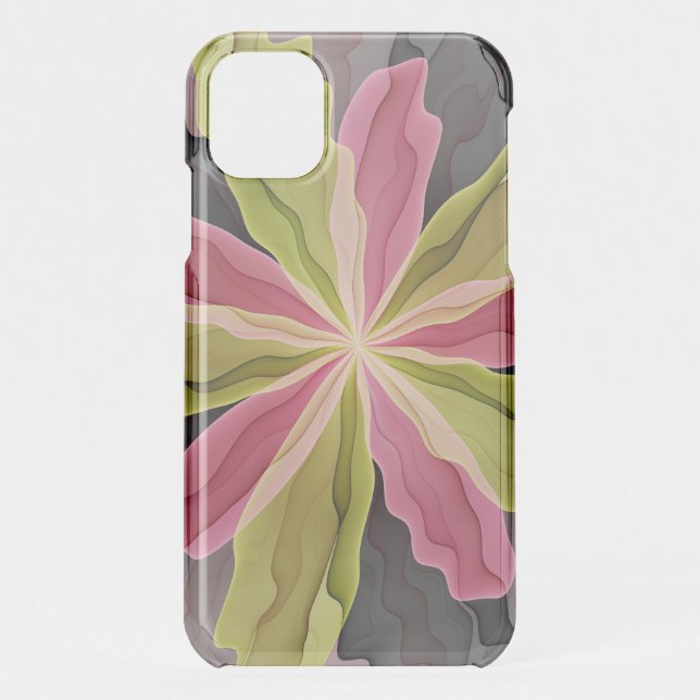 Joy, Pink Green Anthracite Fantasy Flower Fractal Uncommon iPhone Case (Back)