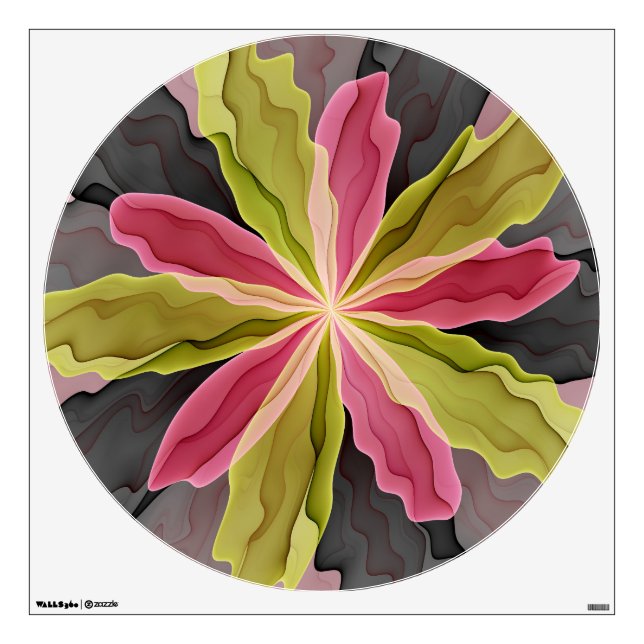 Joy, Pink Green Anthracite Fantasy Flower Fractal Wall Decal (Front)