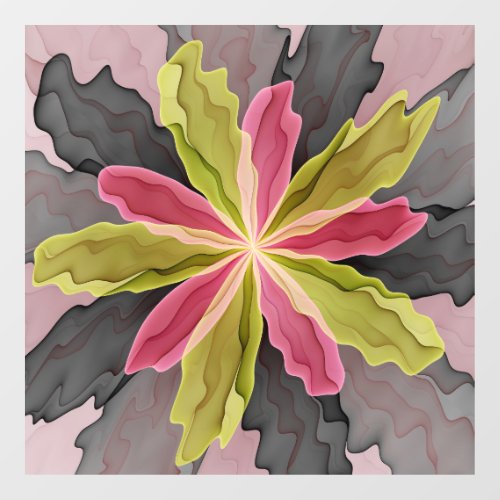 Joy Pink Green Anthracite Fantasy Flower Fractal Window Cling