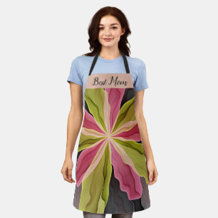 Joy, Pink Green Anthracite Flower Fractal Best Mom Apron
