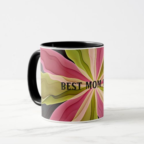 Joy Pink Green Anthracite Flower Fractal Best Mom Mug