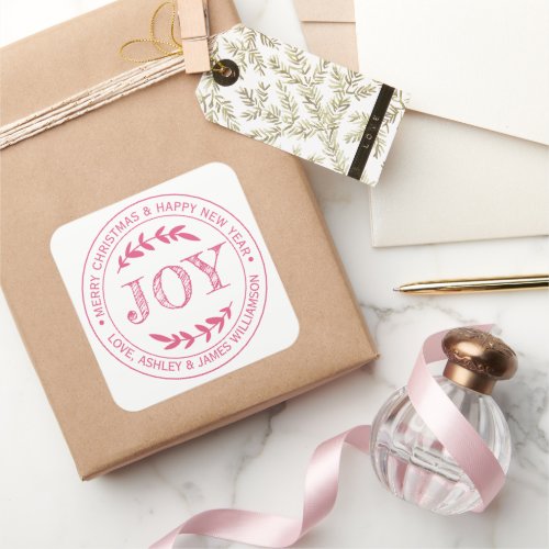 JOY Pink Merry Christmas Message Gift Label