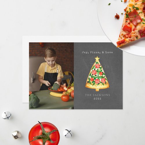 Joy Pizza Love Chalkboard Photo Holiday Card