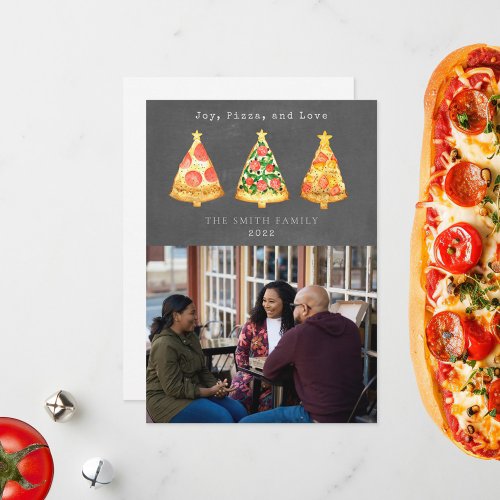 Joy Pizza Love Christmas Chalkboard Photo Holiday Card