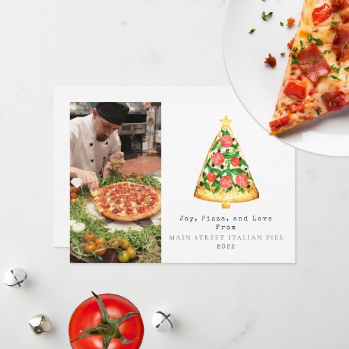 Joy Pizza Love Christmas Italian Restaurant Photo Holiday Card