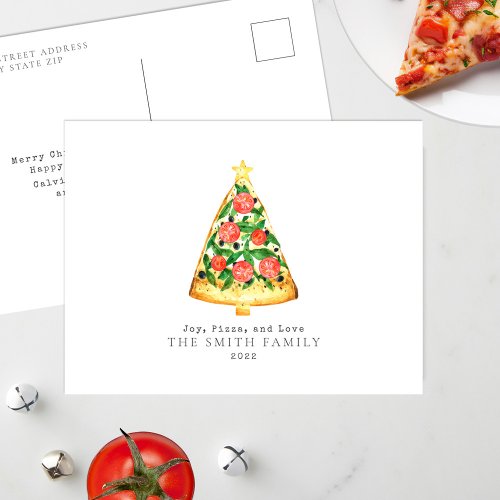 Joy Pizza Love Christmas Tree Holiday Postcard
