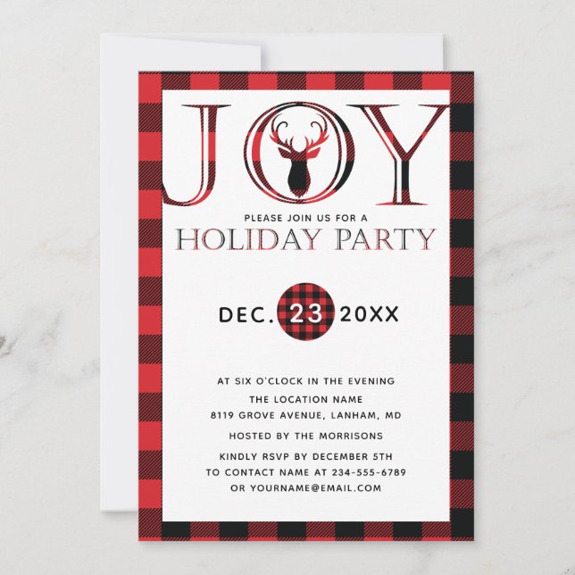 Joy Plaid Holiday Party Invitation (Front)