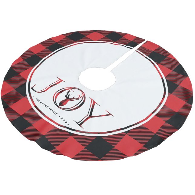 Joy Plaid Personalized Christmas Brushed Polyester Tree Skirt (Angled)