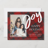 Joy | Plaid | Personalized Photo Flat Holiday Card | Zazzle
