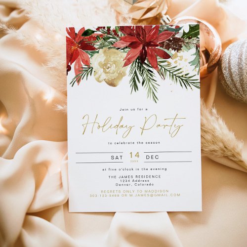 JOY Poinsettia Red Floral Holiday Party Invitation