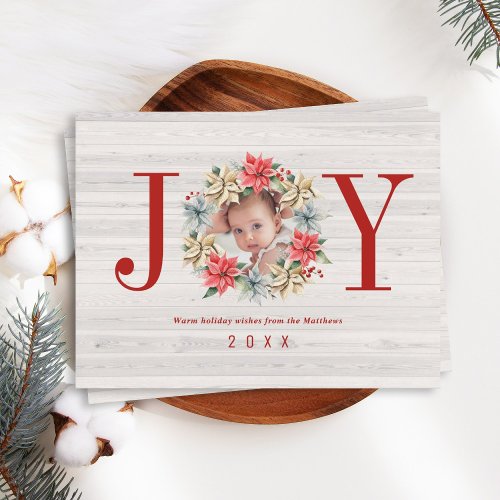 Joy Poinsettia Wreath with Picture Magnetic Card