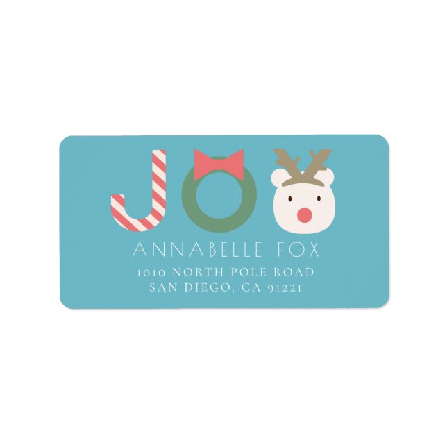 JOY Polar Bear Blue Holiday Return Address Label (Front)