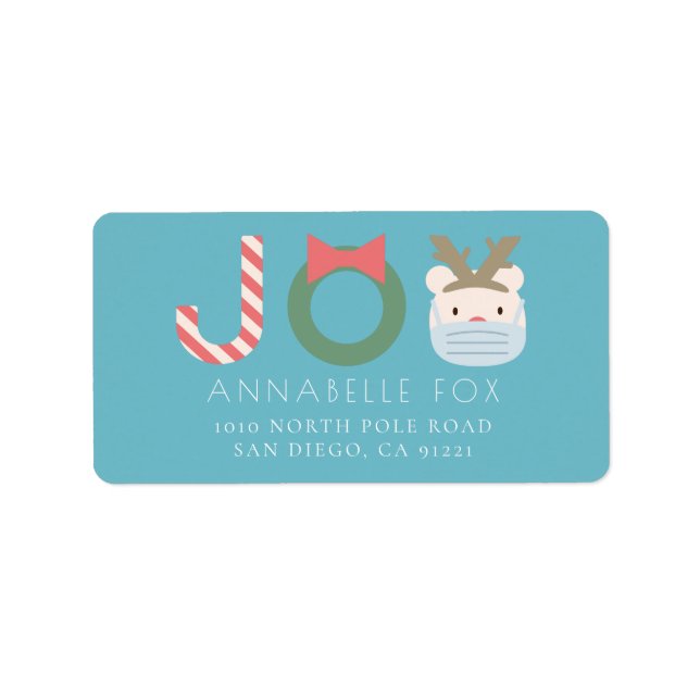 JOY Polar Bear Mask Blue Holiday Return Address Label (Front)