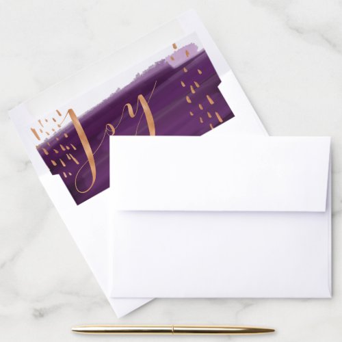 Joy  Purple Watercolor Ombre Wash Snowflakes Envelope Liner