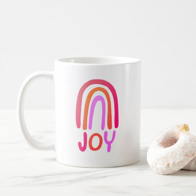 JOY Rainbow Colorful  Handlettering Coffee Mug (With Donut)