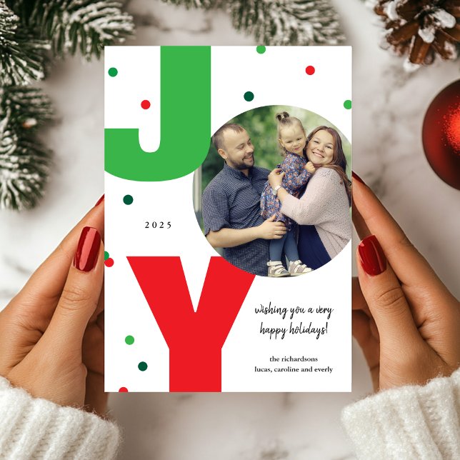 JOY Red and Green Photo Christmas Holiday Card (Creator Uploaded)