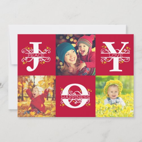 Joy Red and White 4 Photo Christmas Holiday Card