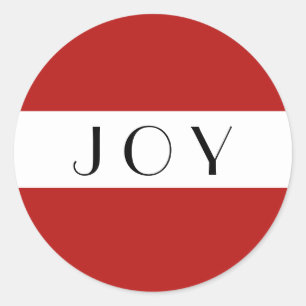 Joy Red And White Minimal Modern Classic Round Sticker
