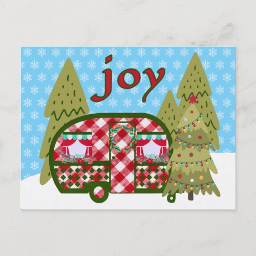 Joy Red and White Vintage Camper Trailer Holiday Postcard