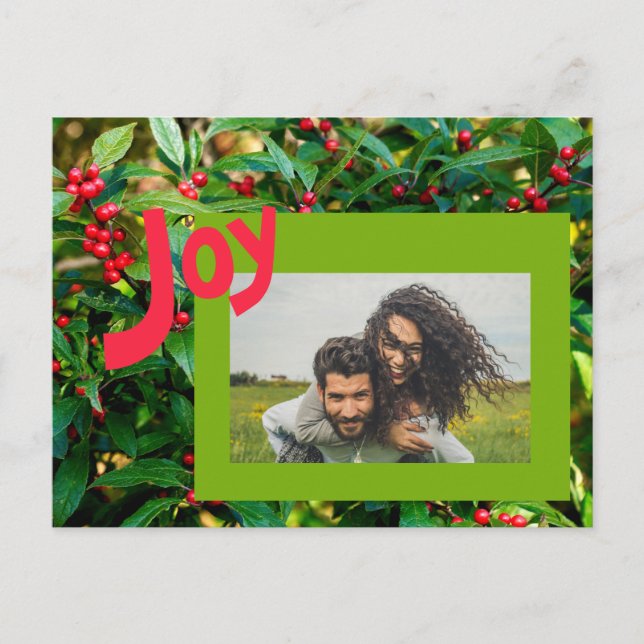 Joy Red Berries Family Photo Holiday Postcard (Front)