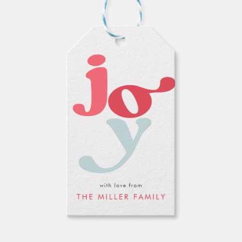 Joy Red Blue Modern Retro Typography Colorful Gift Tags