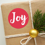 Joy Red Brushed Script Holiday Classic Round Sticker<br><div class="desc">Holiday stickers feature white brushed script "Joy" text with a festive red background (can be customized).</div>